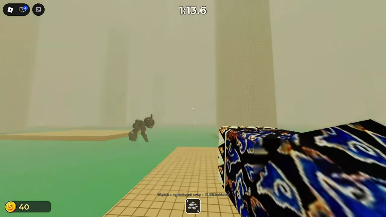 Selected pebble slot on PC with number-key and click-to-throw controls.