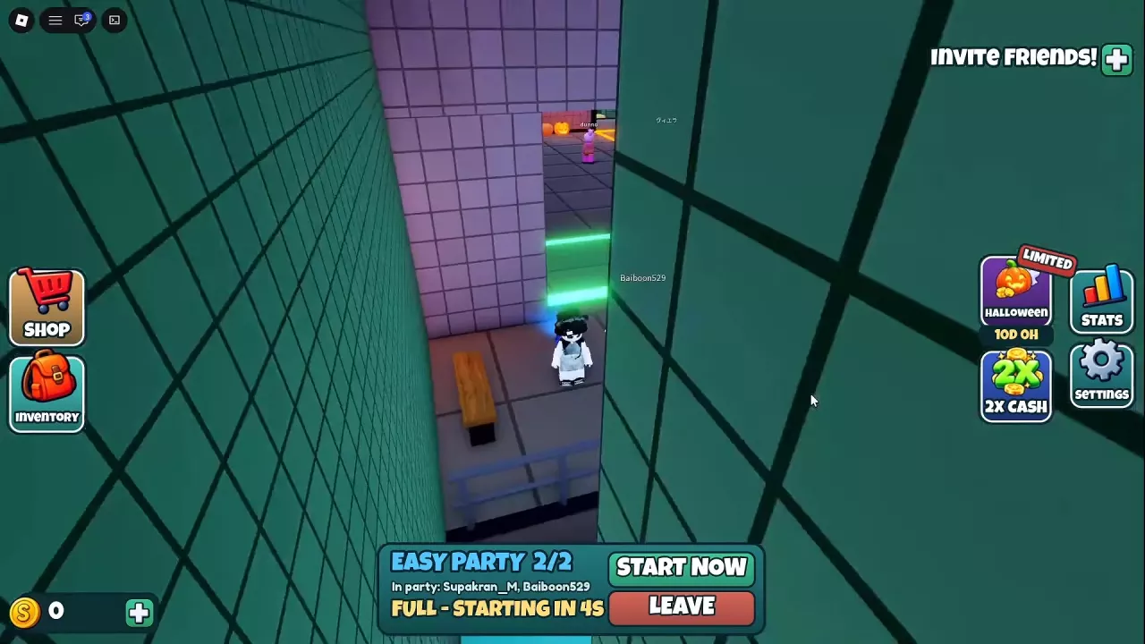 Full two-player Easy party with a four-second countdown, START NOW, and LEAVE.